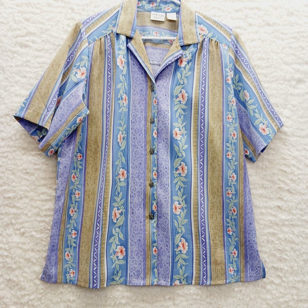 Blouse Trumpet Flower Vine Stripe Office Vacation Resort Everyday Casual Size 14